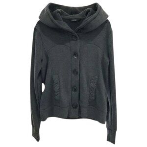 Hooded Knit Jacket Gray Button Front L